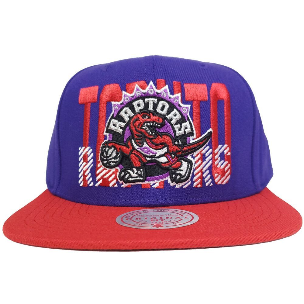 Toronto Raptors Mitchell & Ness NBA Snapback Hat Cap Word Logo‎ Purple Red NWT